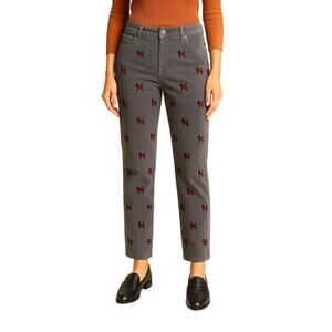 Talbots Simply Flattering Gray Corduroy Dog Embroidered Pants Womens 14 Scottie